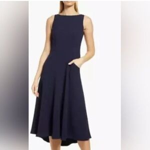 Eliza J Navy Bateau Fit Flare Dress